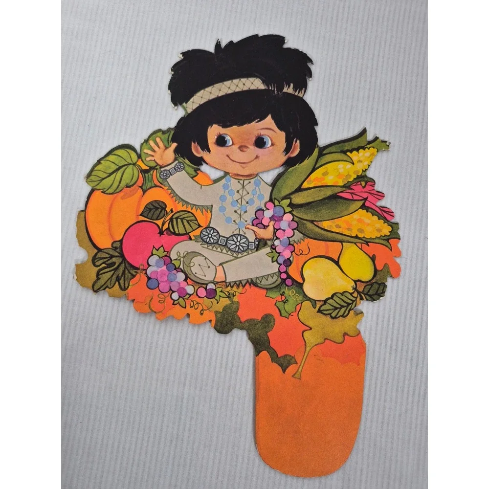 Vintage Thanksgiving Die Cut Decorations Indigenous Child Harvest 3 Piece Set